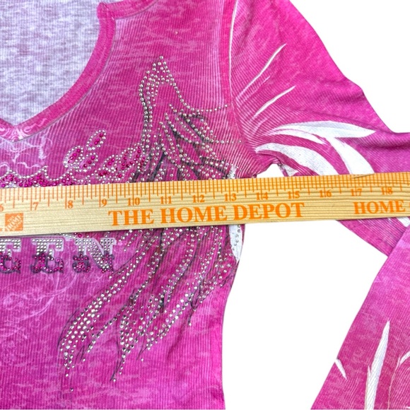 Y2K Love Amour McBling Las Vegas Queen Pink Ribbed Long Sleeve Top Size Small - Picture 4 of 5
